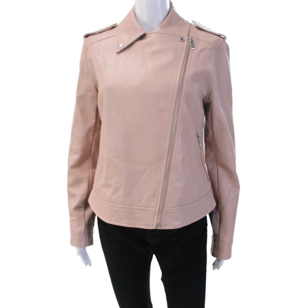 Loft Womens Biker Jacket Pink Collared Snap Long Sleeve Size 8
